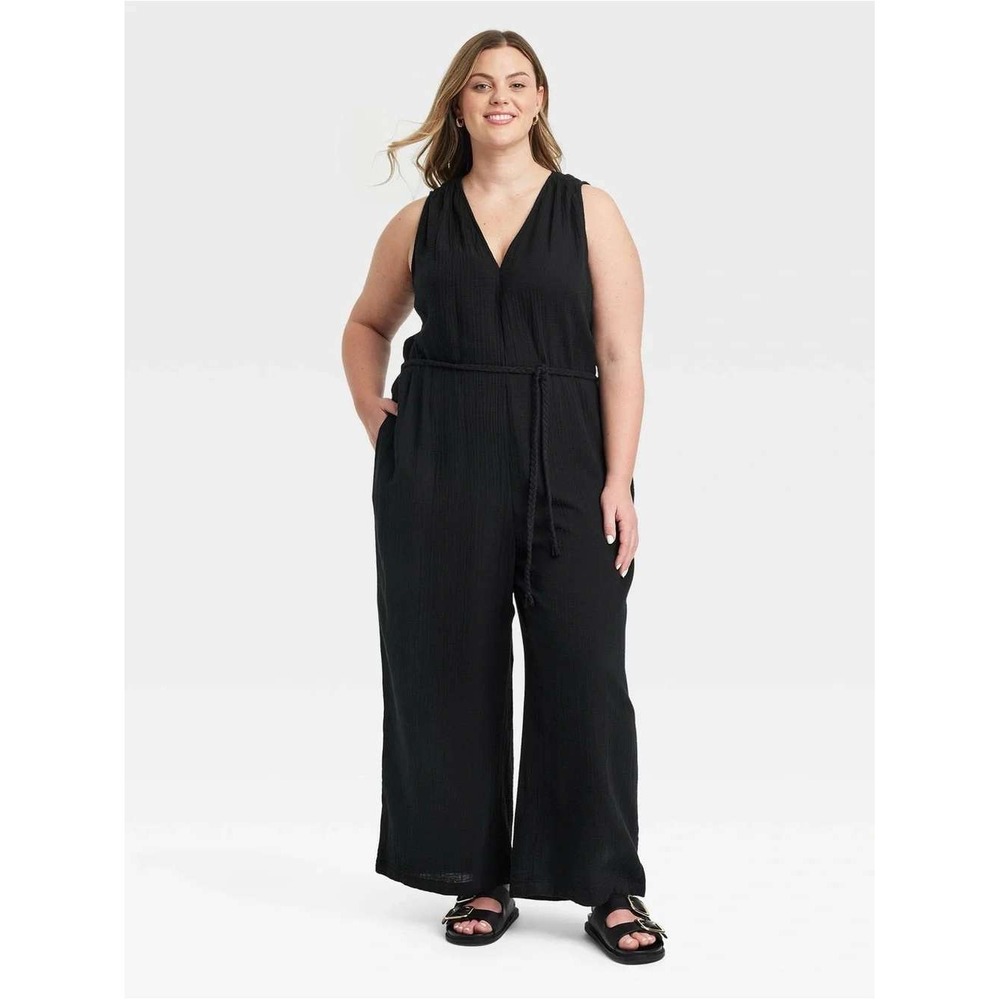 Universal Thread Gauze Jumpsuit Women 4X Black NWT Sleeveless Wide Leg V-Neck - Picture 1 of 12